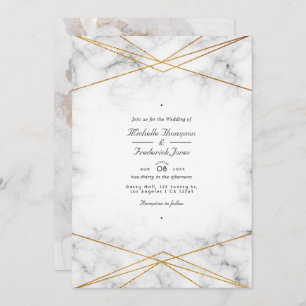 Gold Marble Geometric QR Code RSVP Wedding Einladung