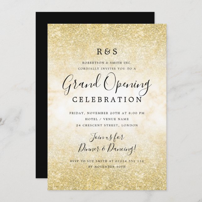 Gold Marble Glitzer Corporate Grand Opening   Einladung (Vorne/Hinten)