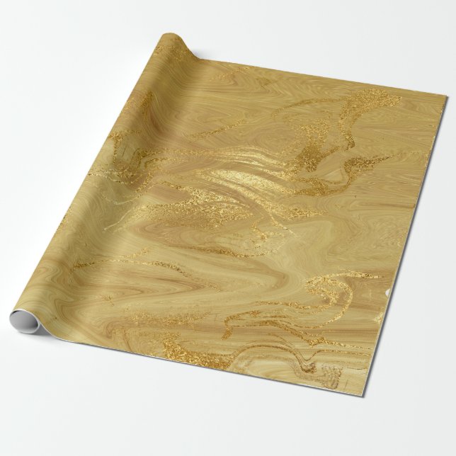 Gold Marble Molten Glam Shiny Geschenkpapier (Ungerollt)