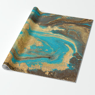 Gold marbling texture design. Blue and golden marb Geschenkpapier