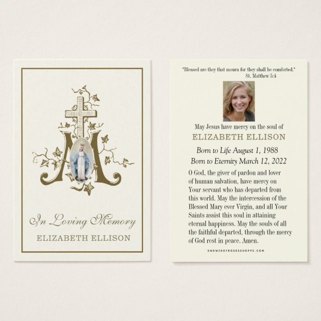 Gold Marian Cross Jungfrau Mary Beerdigung Gebetsk (Vorne & Hinten)