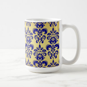 Gold, Marine-Blau-Damast-Muster 2 Tasse