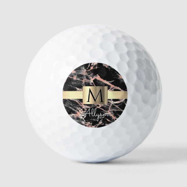 Gold-Marmor-Box, Name & Monogramm Golfball (Vorderseite)