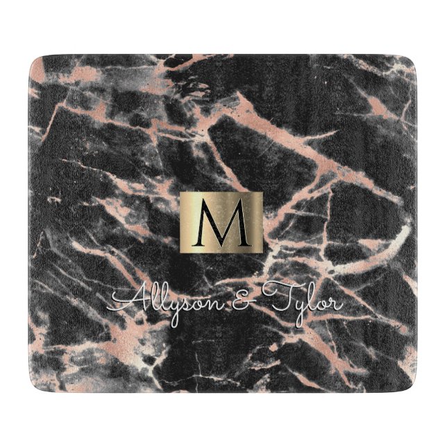 Gold-Marmor-Box, Name & Monogramm Schneidebrett (Vorderseite)