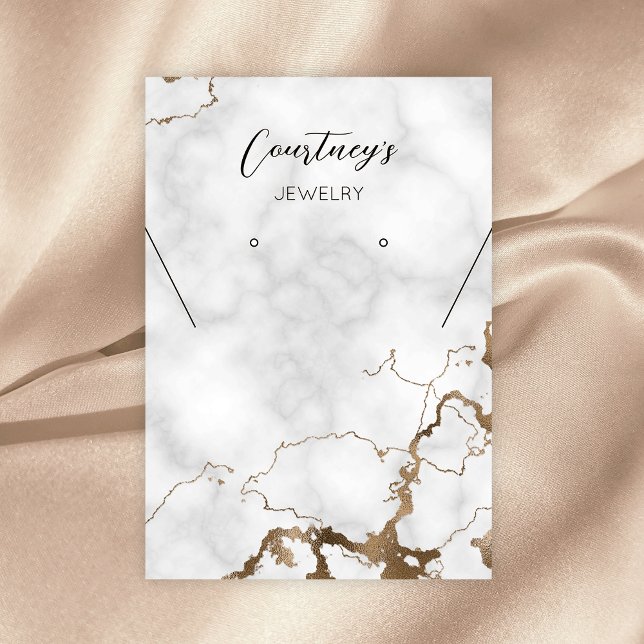 Gold Marmor Chic Necklace Erring Juwelier Display Visitenkarte (Marble and gold glitter jewelry display tags)