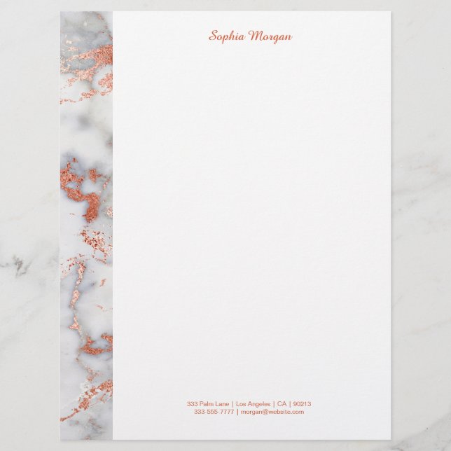 Gold-Marmor für Weiß und Rose, Name & Kontaktinfor Briefbogen (Vorderseite)