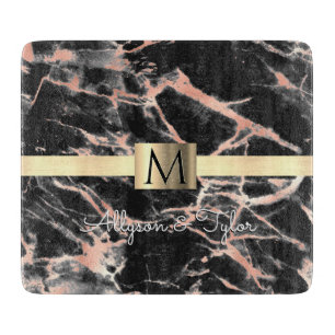 Gold-Marmor-Goldband-Name und Monogramm für Schwar Schneidebrett