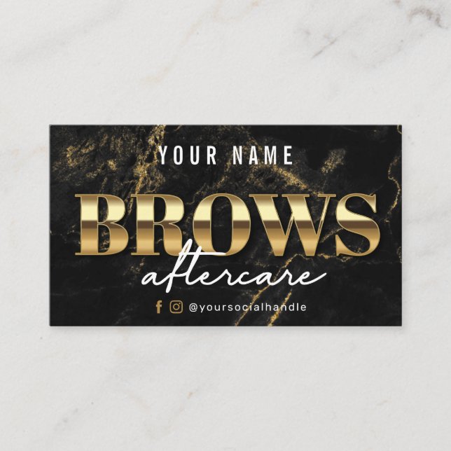 Gold Marmor Luxury Brows Aftercare Card Visitenkarte (Vorderseite)