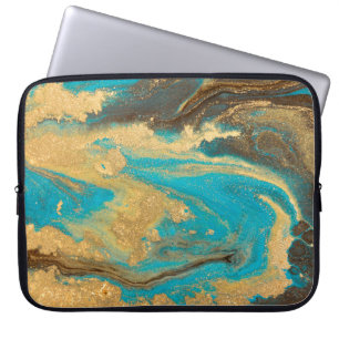 Gold Marmor Textur Design. Blaue und goldene Marme Laptopschutzhülle