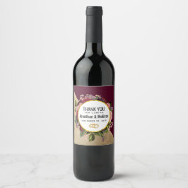 Gold Marmor und Burgund Florals Wedding Danke Weinetikett