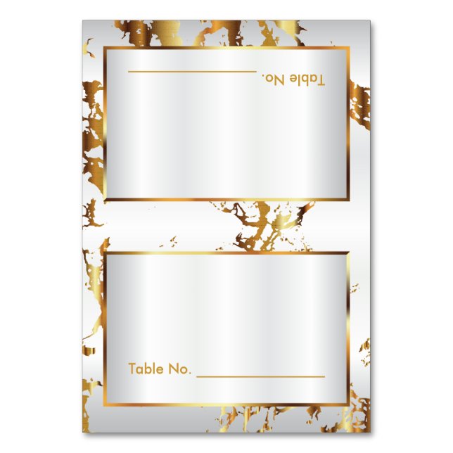 Gold Marmor & White Satin - Tafelkarten Tischnummer (Vorderseite)