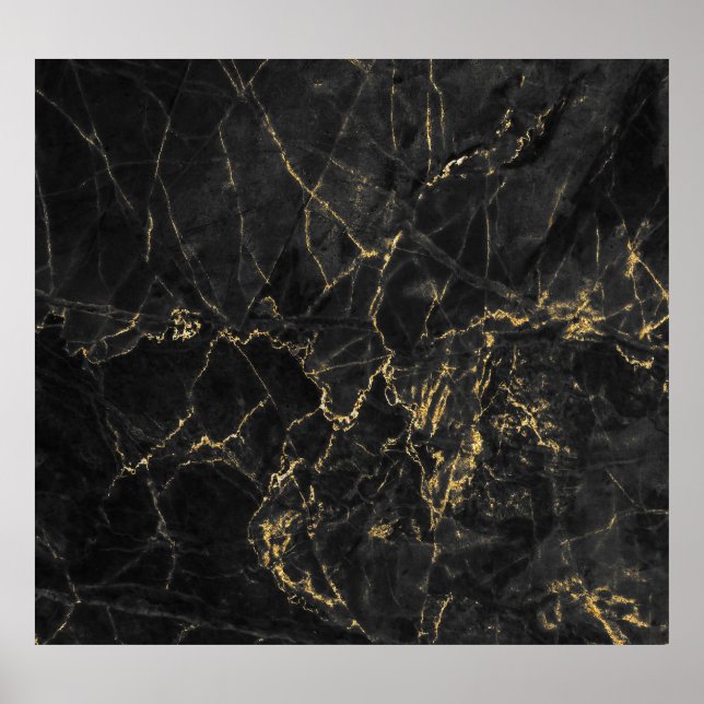 Gold Marmorierung schwarze Hintergrundtextur Poster (Vorne)