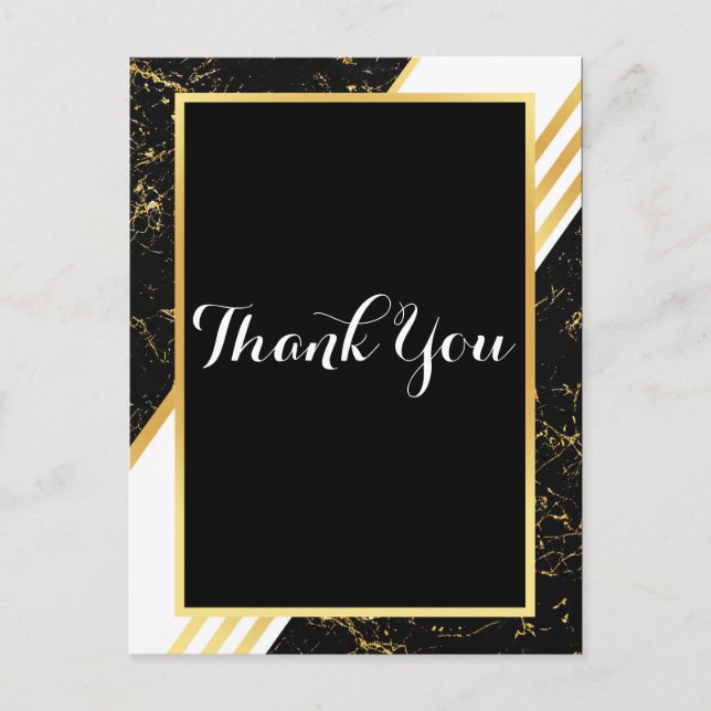 Gold Marmorstreifen Typografie schwarz Danke Postkarte (Vorderseite)