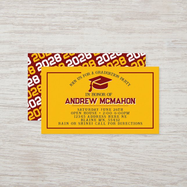 Gold & Maroon Abschluss Mini Abschluss Einladungen (Gold & Maroon Mini Graduation Invitations for friends, classmates, teammates or announcement inserts)