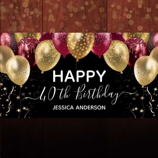 Gold Maroon Birthday Party Banner (Von Creator hochgeladen)