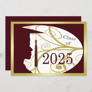 Gold/Maroon Man Silhouette 2025 Graduation Party Einladung
