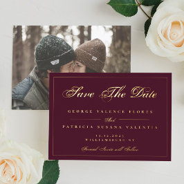 Gold Maroon Traditionelle Klassik Save the Date Folieneinladung
