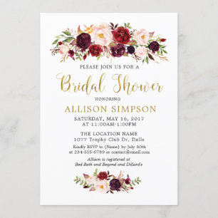 Gold Marsala Blume BridalDusche Einladungen