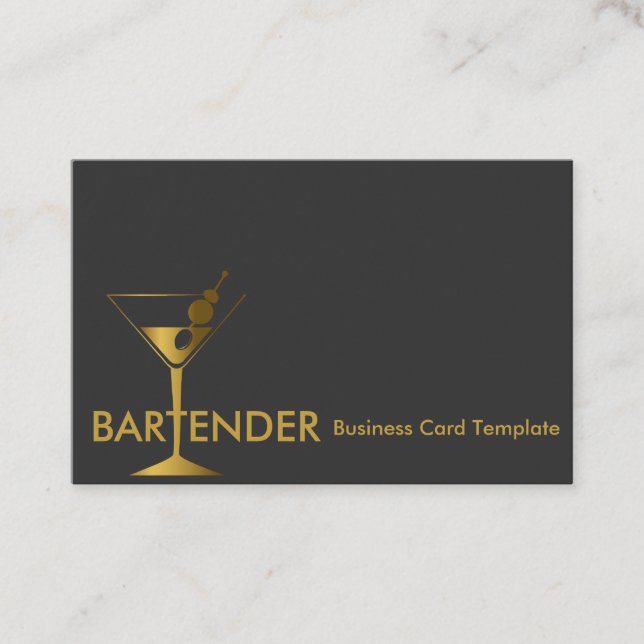 Gold Martini Cocktail Barkeeper Business Card Visitenkarte (Vorderseite)