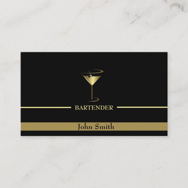 Gold Martini-Logo-Barkeeper Visitenkarte (Vorderseite)