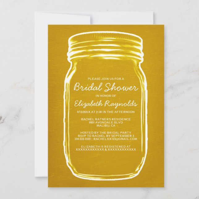 Gold Mason Jar Bridal Shower Einladungen (Vorderseite)