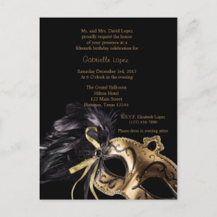 Gold Masquerade Ball Quinceanera 15. Geburtstag Postkarte