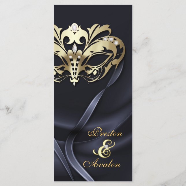Gold Masquerade Black Jeweled Wedding Program Programm (Vorderseite)