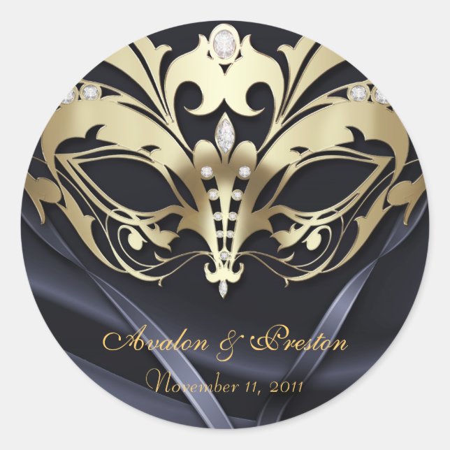 Gold Masquerade Black Wedding Sticker (Vorderseite)