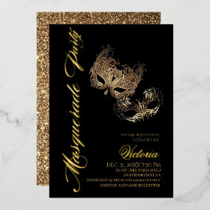 Gold Masquerade Party Folieneinladung