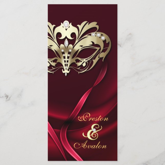 Gold Masquerade REd Jeweled Wedding Program Programm (Vorderseite)