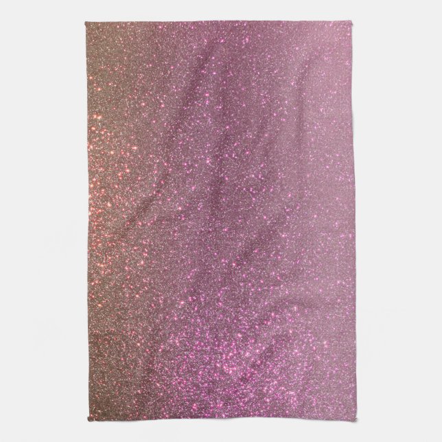 Gold Mauve Lila Funkelnd Glitzer Ombre Gradient Geschirrtuch (Vertikal)