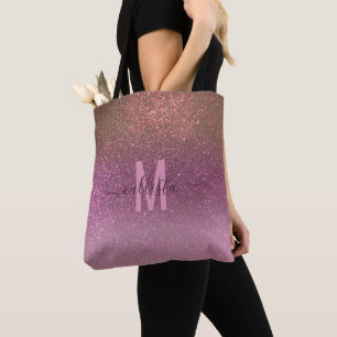 Gold Mauve Lila Funkelnd Glitzer Ombre Monogram