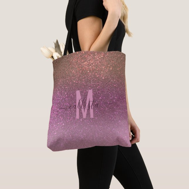 Gold Mauve Lila Funkelnd Glitzer Ombre Monogram (Von Nahem)