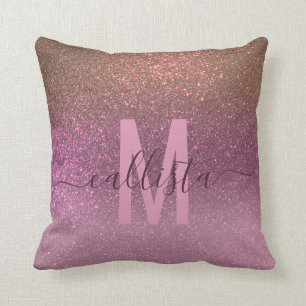 Gold Mauve Lila Funkelnd Glitzer Ombre Monogram Kissen