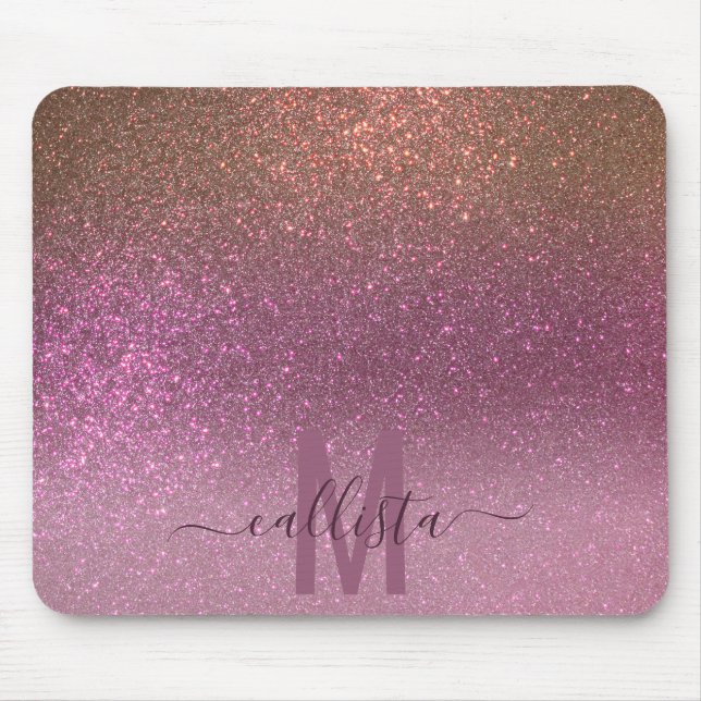Gold Mauve Lila Funkelnd Glitzer Ombre Monogram Mousepad (Vorne)