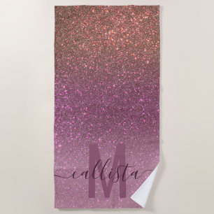 Gold Mauve Lila Funkelnd Glitzer Ombre Monogram Strandtuch