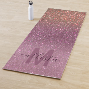 Gold Mauve Lila Funkelnd Glitzer Ombre Monogram Yogamatte