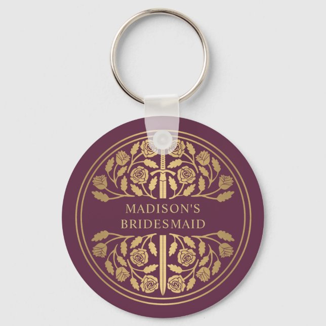 Gold-Mauve-Schwert Brautjungfer Königliche Hochzei Schlüsselanhänger (Vorderseite)