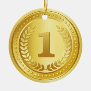 Gold Medaille 1. Platz Gewinner-Button Keramikornament