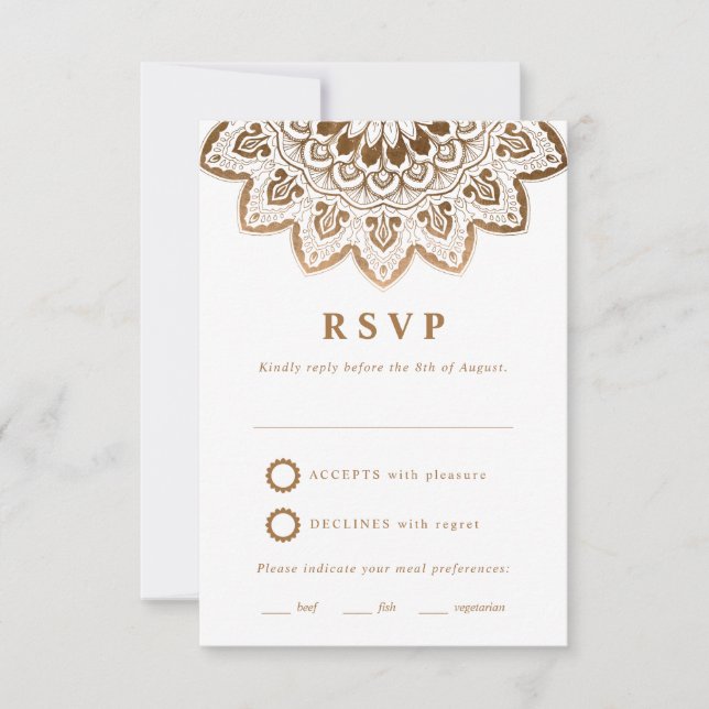 Gold Medallion Elegant Mandala Wedding RSVP (Vorderseite)