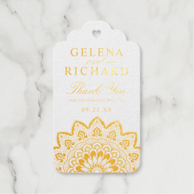 Gold Medallion Elegant Mandala Wedding Vielen Dank Geschenkanhänger (Vorderseite)