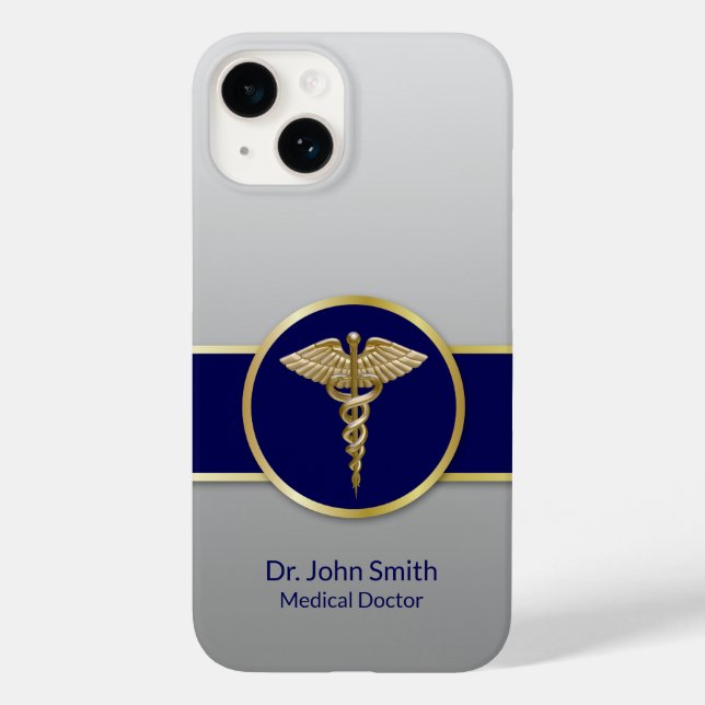 Gold Medical Caduceus Beruflich Blue Case-Mate iPhone Hülle (Rückseite)