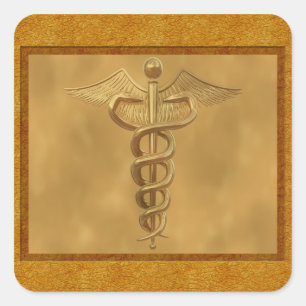 Gold Medical Caduceus Quadratischer Aufkleber
