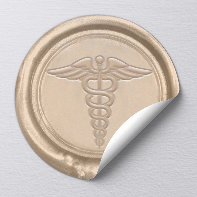 Gold Medical Caduceus Symbol Nurse Doctor Wax Sieg Runder Aufkleber (Von Creator hochgeladen)