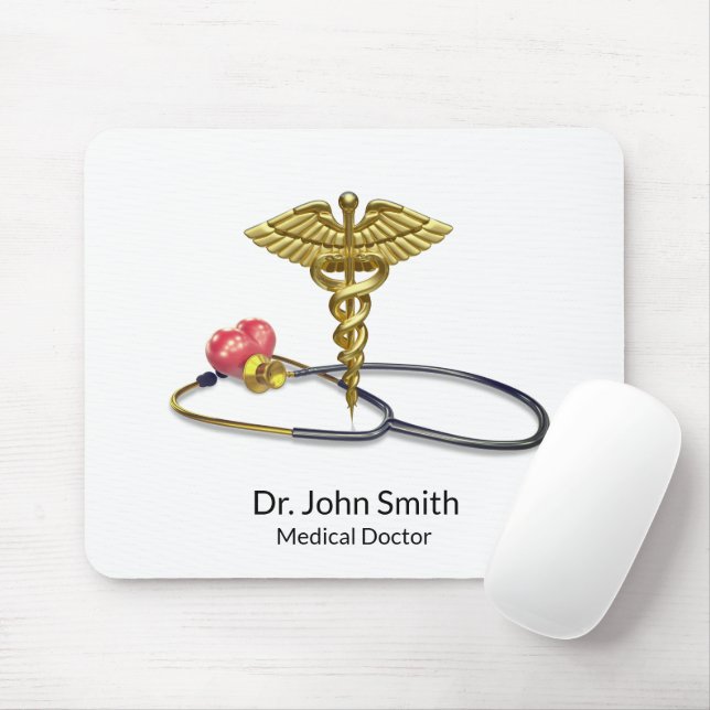 Gold Medical Stethoscope & Caduceus with Heart Mousepad (Mit Mouse)