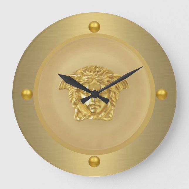 Gold Medusa Medallion Große Wanduhr (Vorderseite)