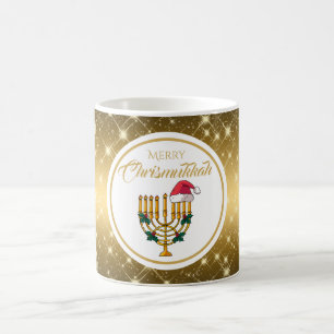 Gold Menorah Merry Chrismukkah Hanukkah Kaffeetasse