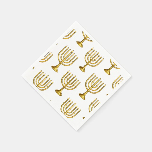 Gold Menorah Pattern Hanukkah Napkins Serviette (Ecke)
