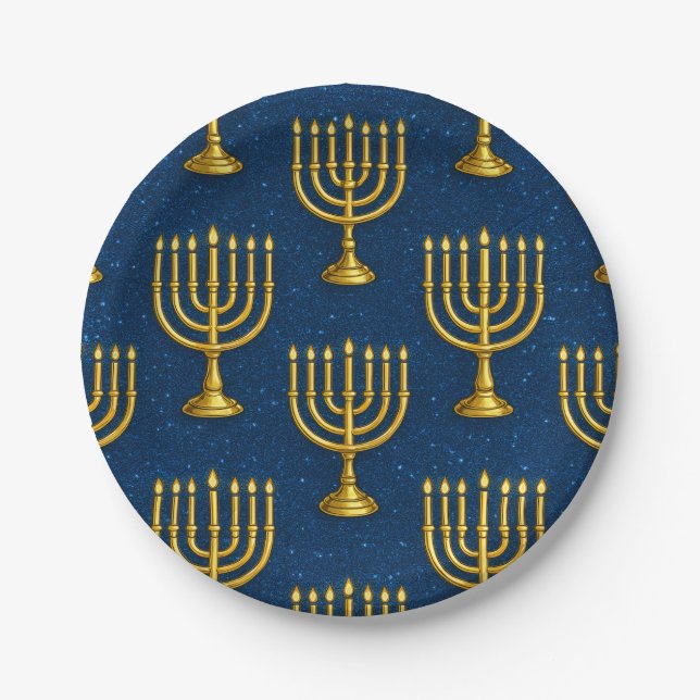 Gold Menorah Pattern Hanukkah Pappteller (Vorderseite)