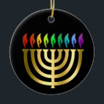 Gold Menorah Rainbow Flames Hanukkah Ornament<br><div class="desc">Unterkunft thematisch von Umua entworfen. Gedruckt und ausgeliefert von Zazzle oder ihren Partnern.</div>